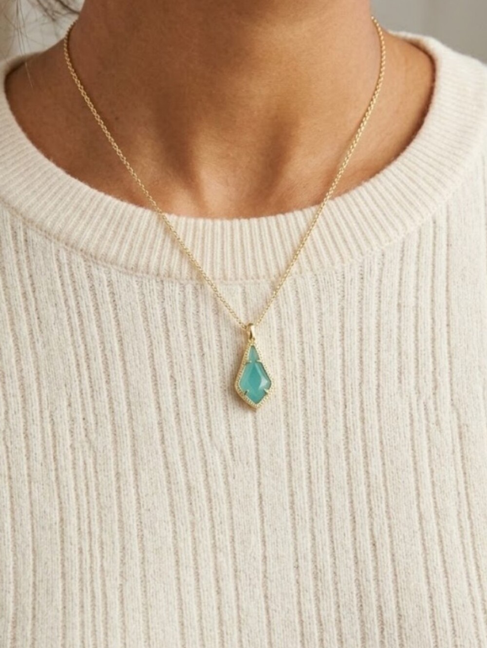 Kendra Scott Gold Jesse Teal Cat's Eye Pendant Necklace NWT